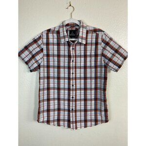 Prana Plaid Short Sleeve Button Up Camp Shirt Men size Medium Camping Outdoor